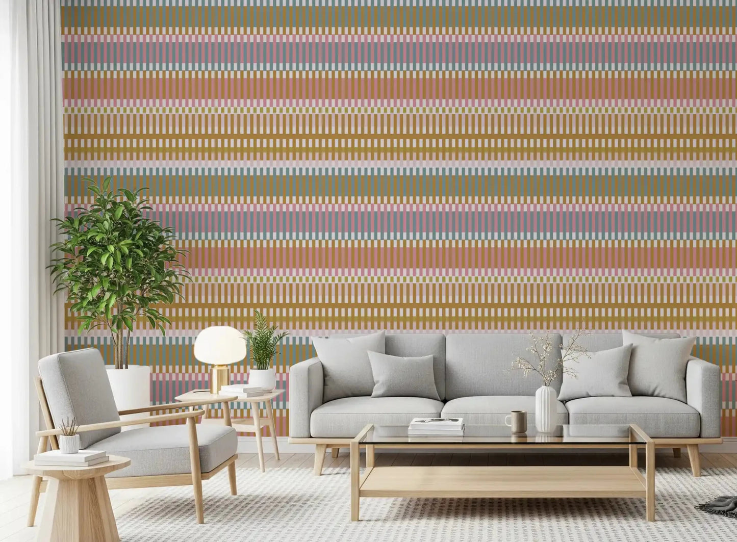 Geometric stripe wallpaper with Retro Weave Blocks pastel design, GD9240