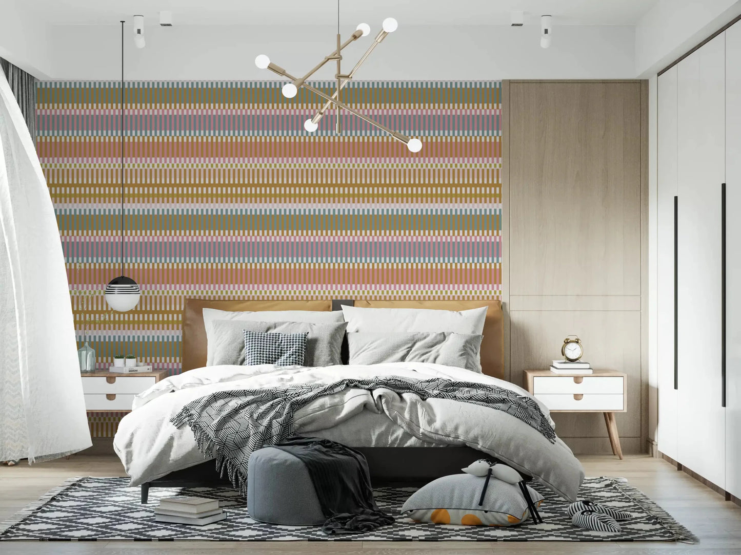 Abstract stripe wallpaper featuring Retro Weave Blocks soft palette, GD9240