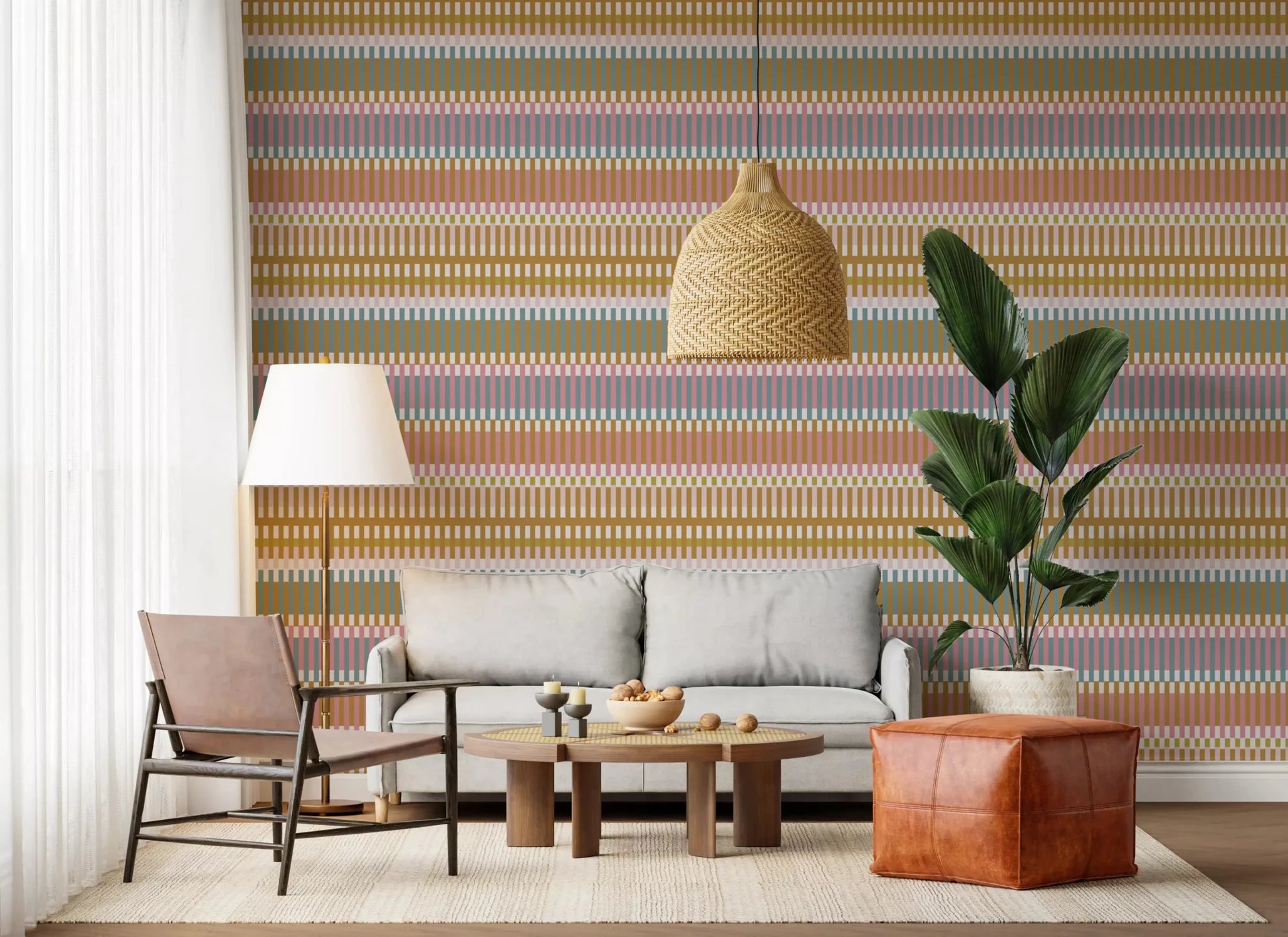 Retro Weave Blocks wallpaper with dusty pink and teal stripe layout, GD9240