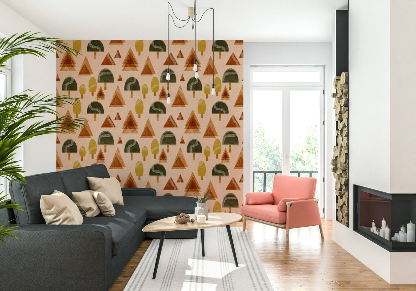 A beautiful modern art wall mural of stylized trees., GD5390