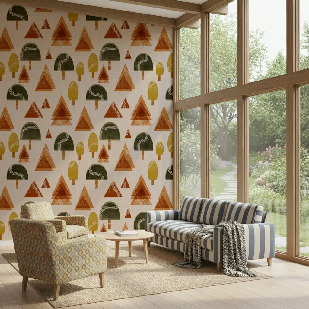A calming abstract design wallpaper mural that defines a space.
