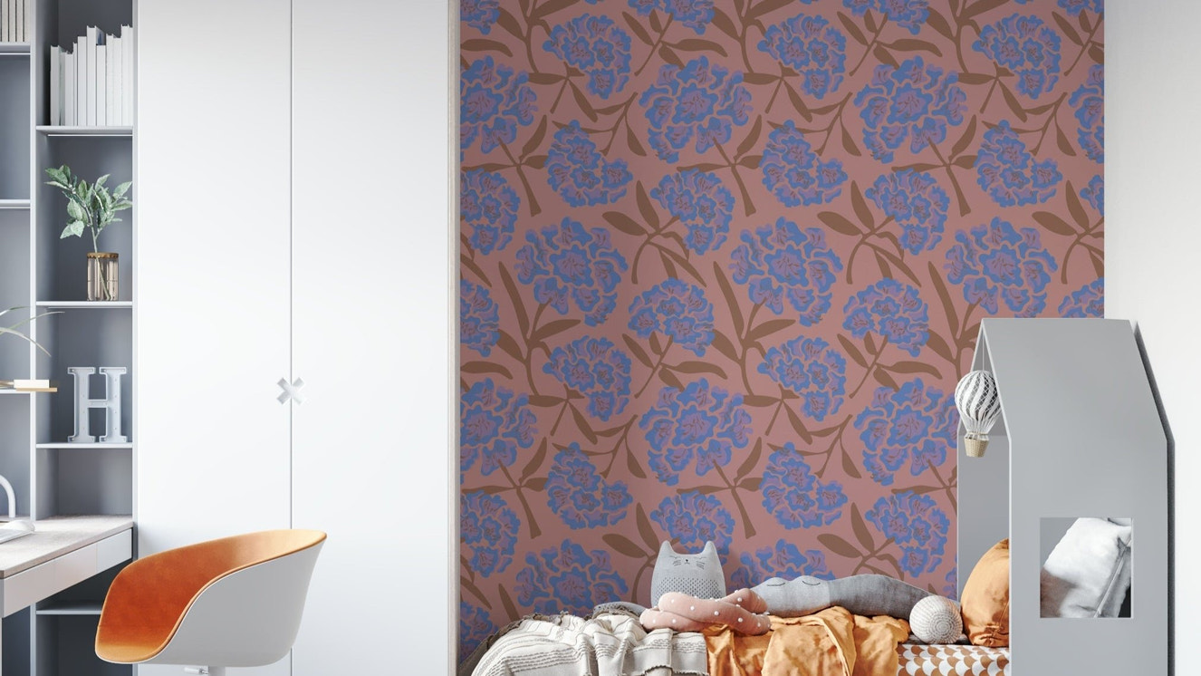 Wallcovering featuring retro floral design


