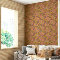 Rhododendrons Retro Floral wallpaper on living room wall

