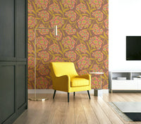 Blush pink, mustard yellow floral wallpaper for walls

