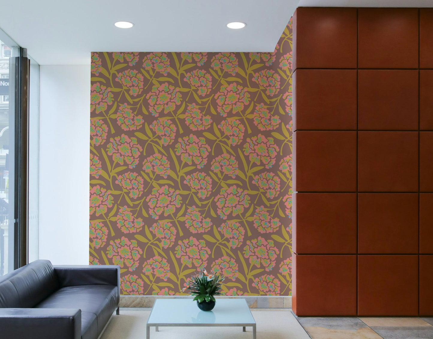 Wallcovering featuring retro floral design

