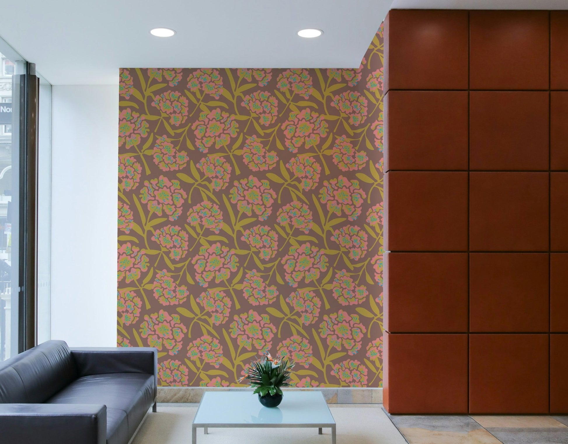 Wallcovering featuring retro floral design


