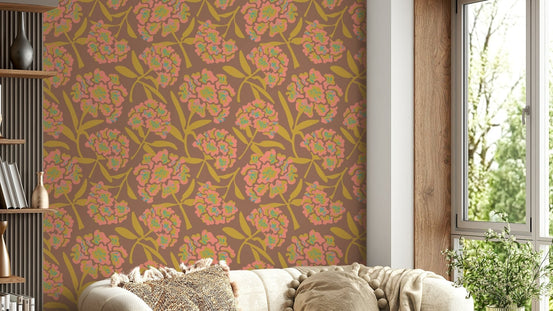 Durable wallpaper for walls with bright flowers, GD1117