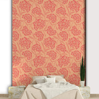 Bedroom decorated with coral floral wallpaper

