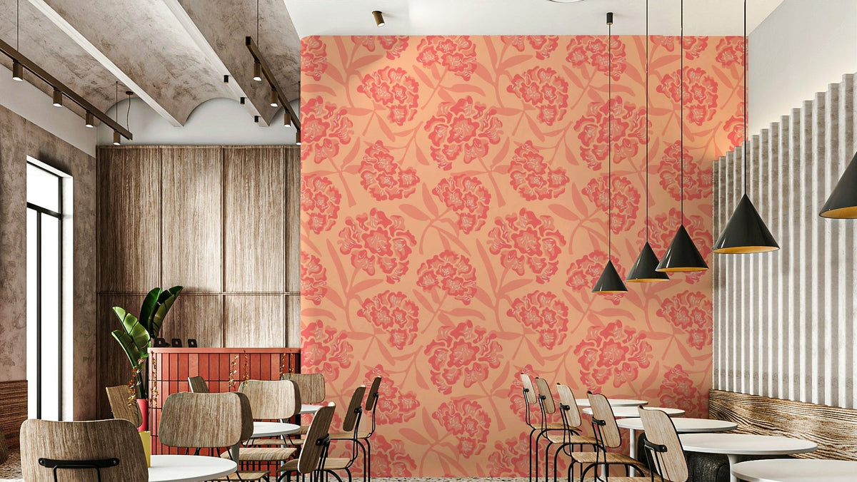 Rhododendrons Retro Floral wallpaper on living room wall, GD1119