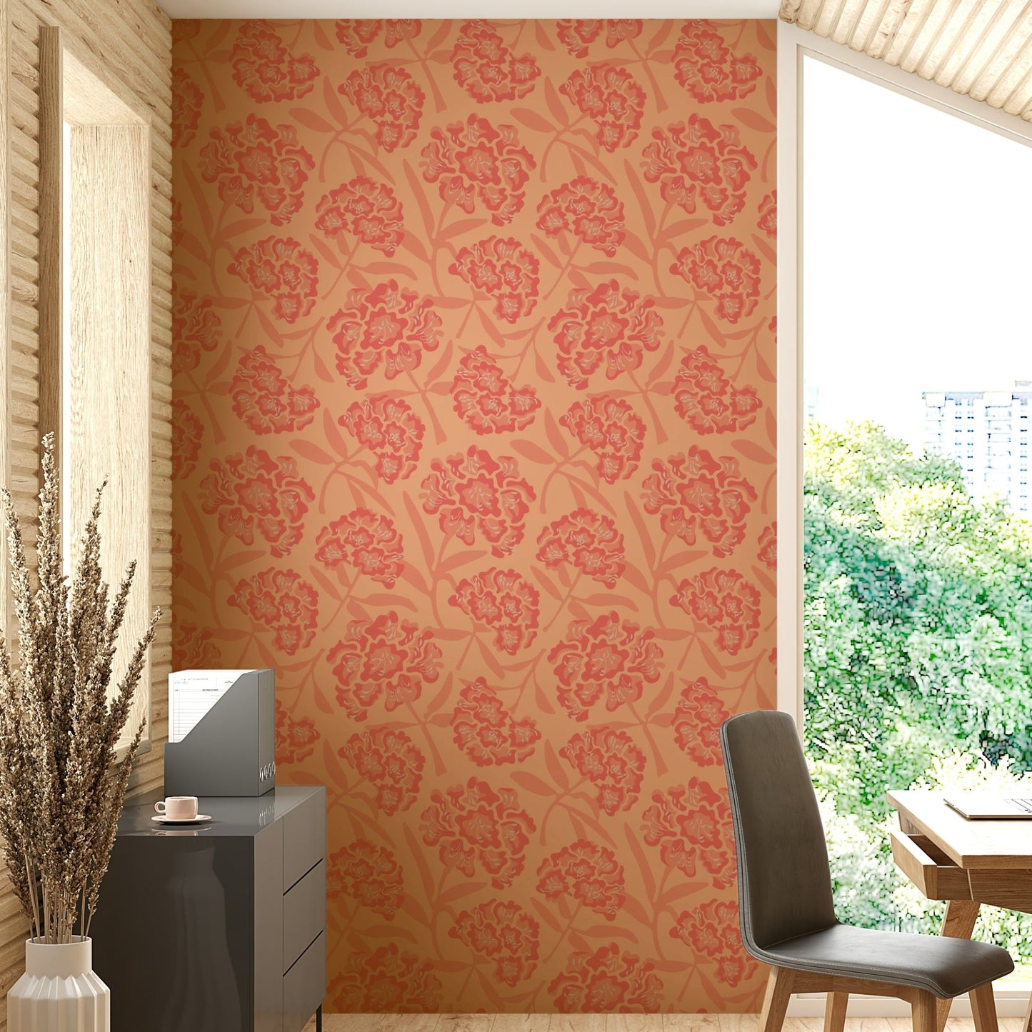 Vintage rhododendron floral pattern wallpaper


