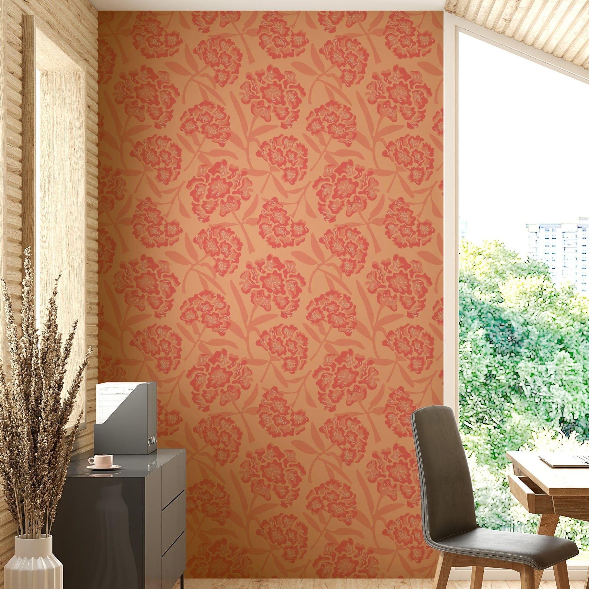 Vintage rhododendron floral pattern wallpaper

