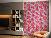 Wallcovering featuring retro-inspired floral design


