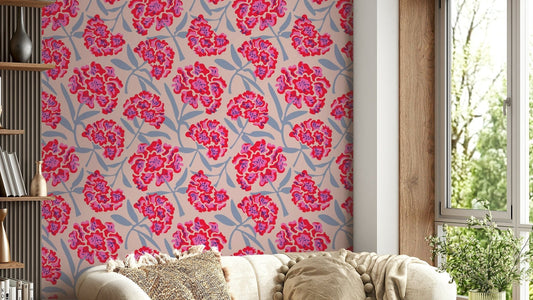 Bold fuchsia pink and red floral wallpaper for walls

