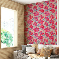 Living room accent with vintage floral wallpaper

