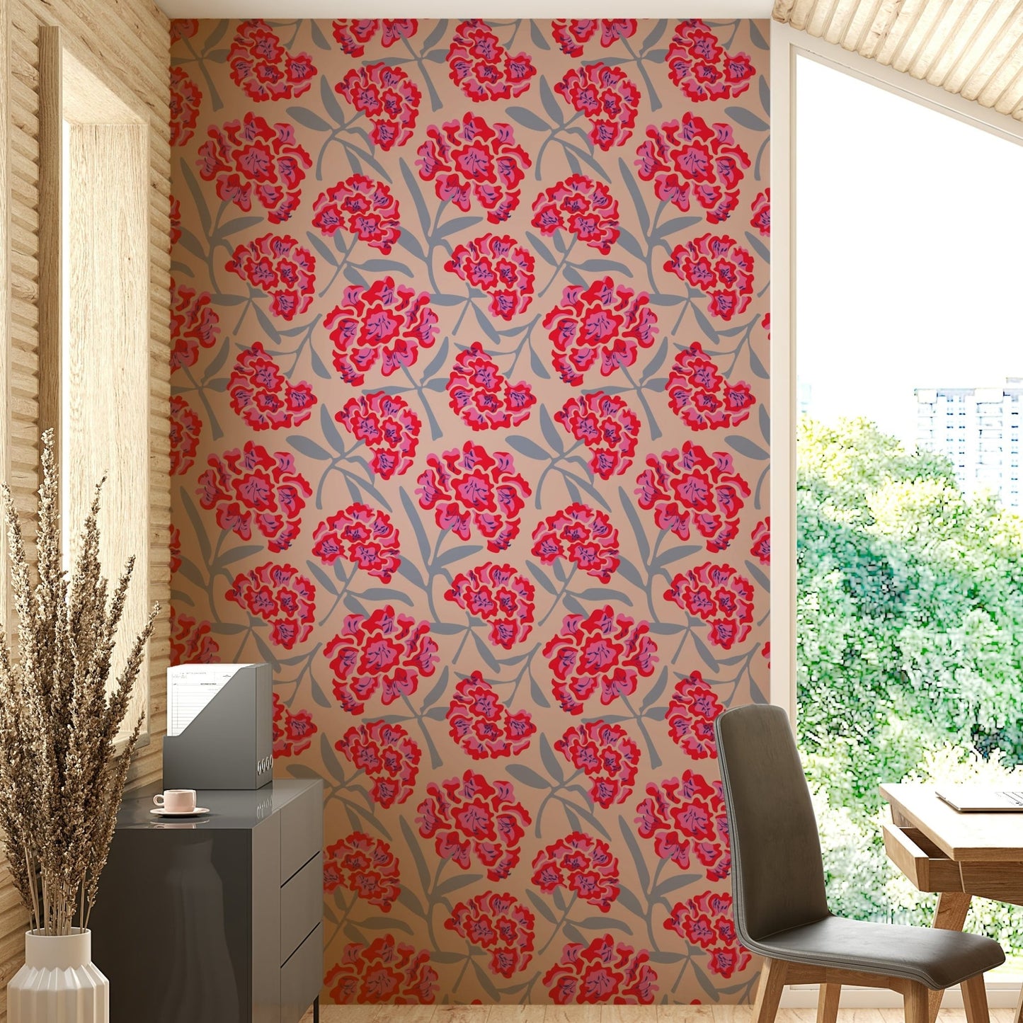 Retro floral rhododendron pattern wallpaper

