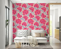 Bedroom decorated with colorful floral wallpaper

