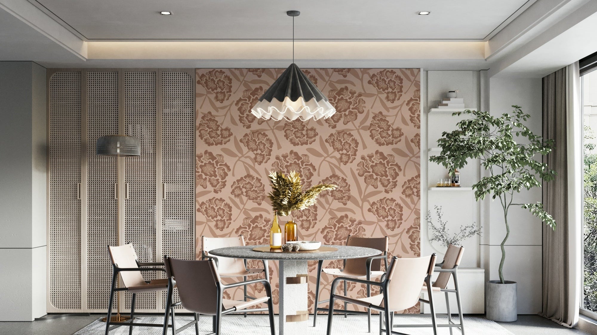 Rhododendrons Retro Floral wallpaper on living room wall, GD1118