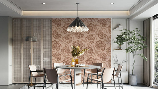 Rhododendrons Retro Floral wallpaper on living room wall, GD1118