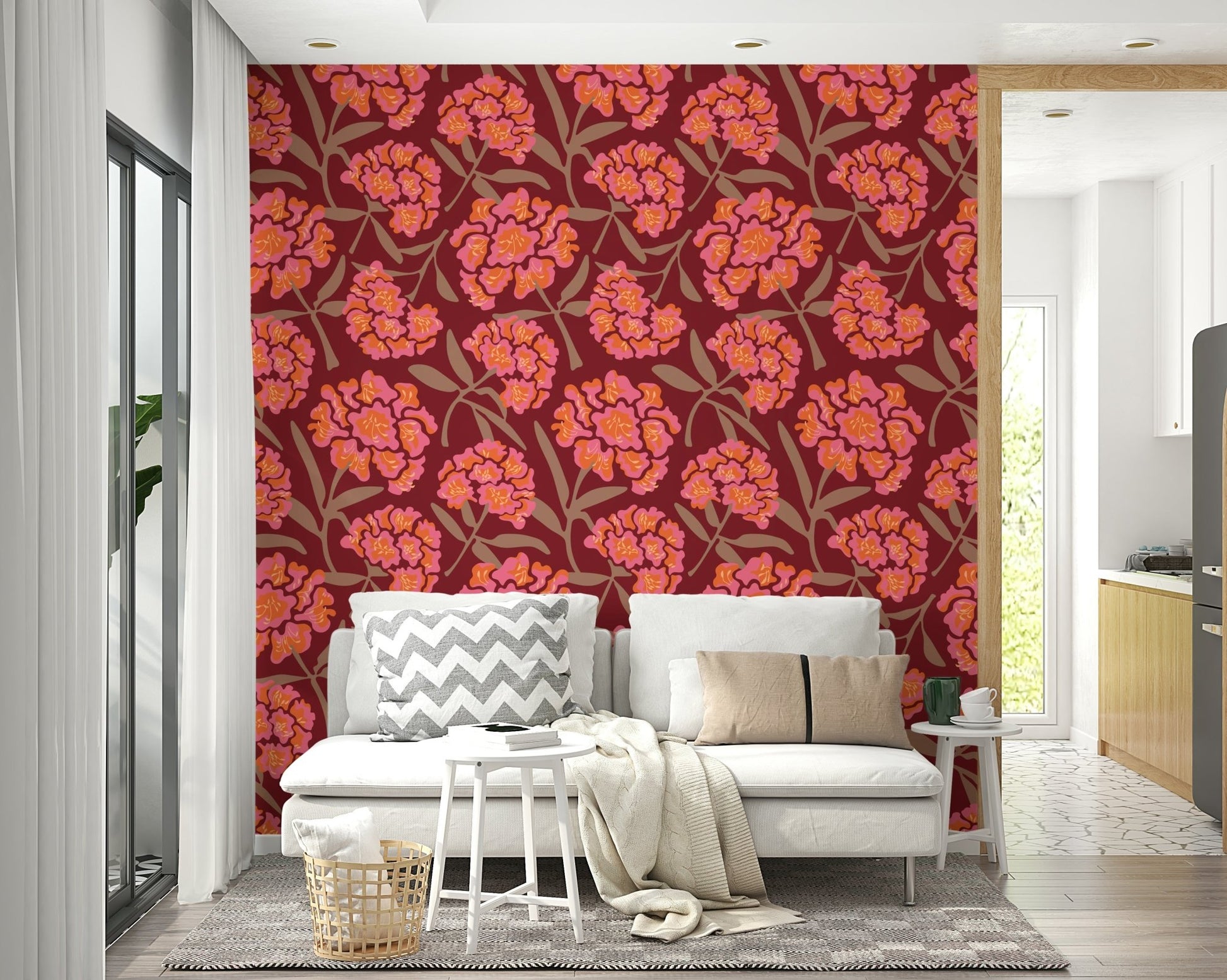 Close-up of rich floral wallpaper texture

