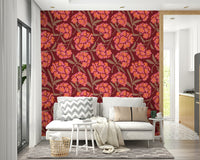 Close-up of rich floral wallpaper texture

