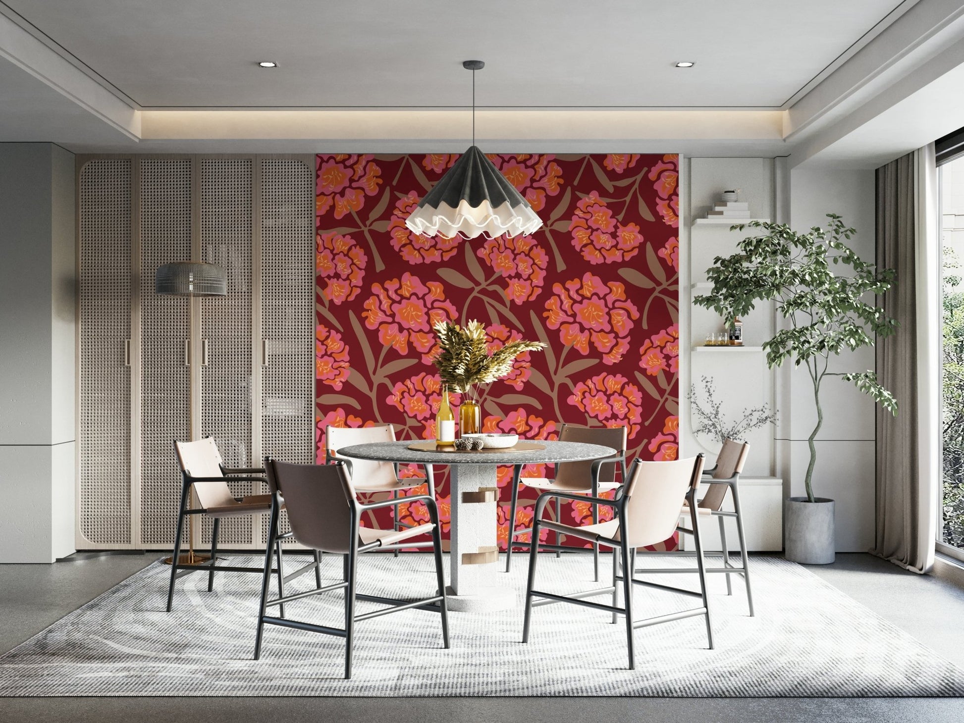 Vintage rhododendron floral pattern wallpaper

