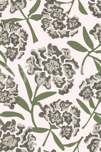 Cozy space with subtle pink floral wallpaper

