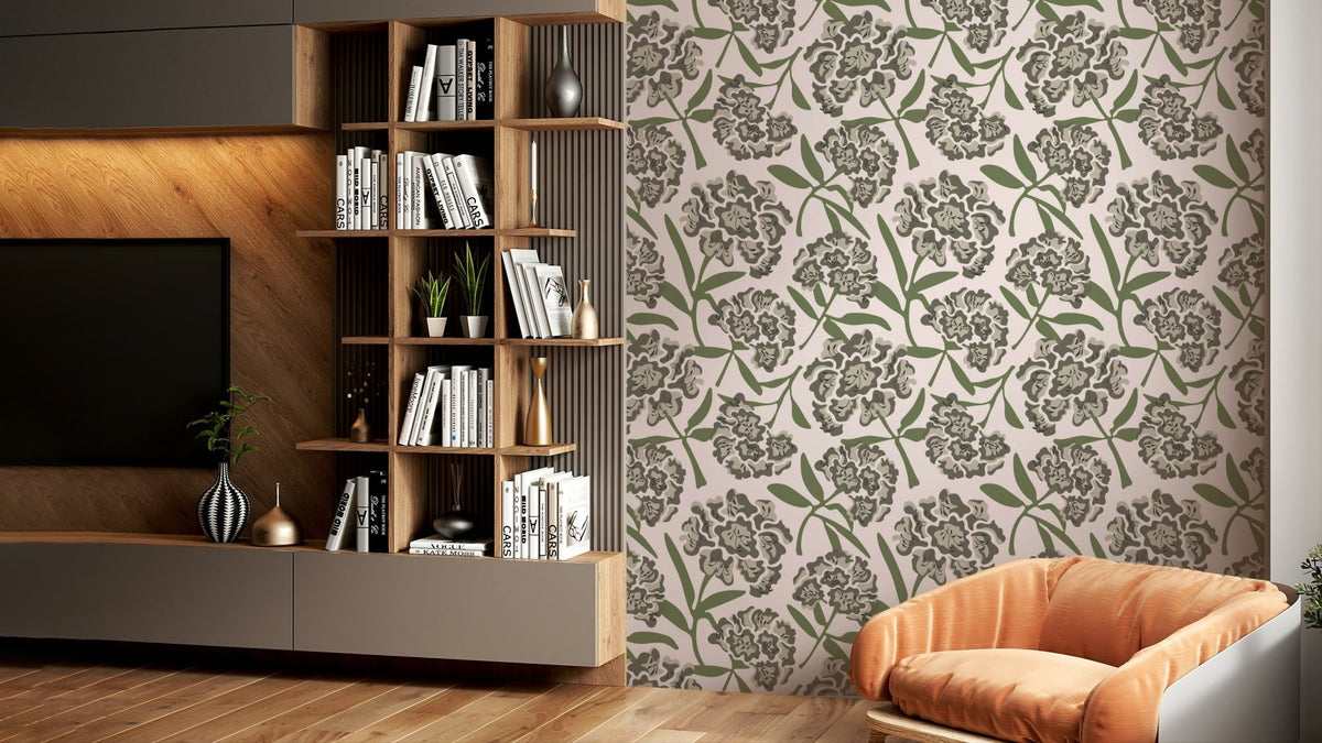 Rhododendrons Retro Floral wallpaper on living room wall, GD1120