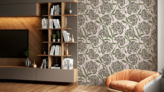 Rhododendrons Retro Floral wallpaper on living room wall, GD1120