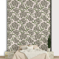 Bedroom decorated with soft floral wallpaper

