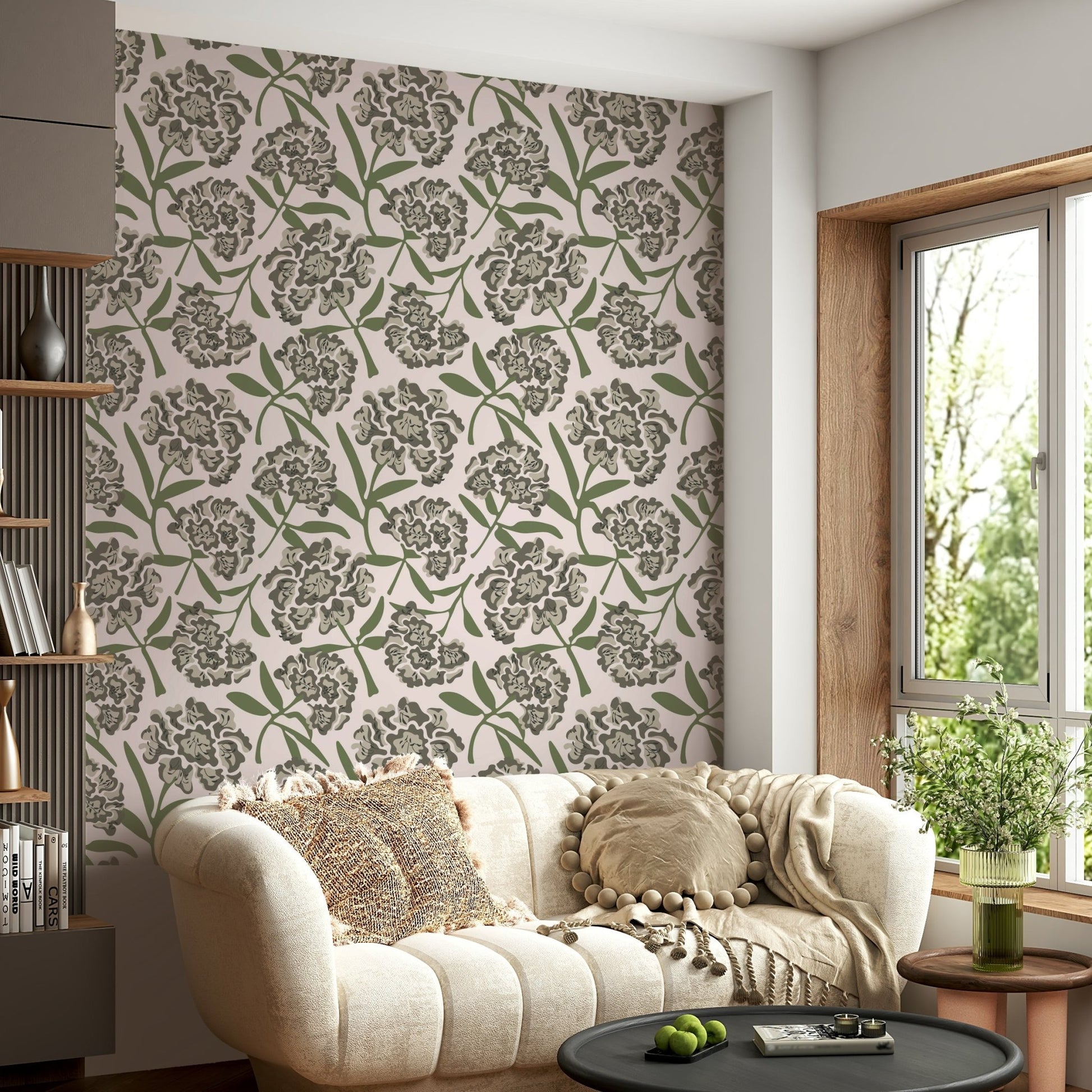 Wallcovering featuring vintage floral design

