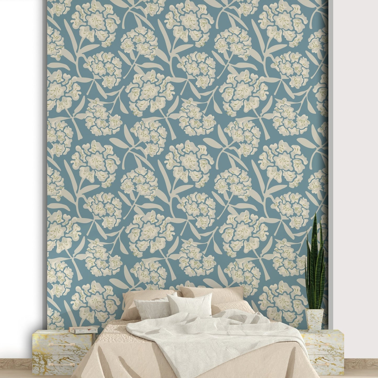 White and blue vintage floral pattern wallpaper

