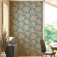 Close-up of delicate floral wallpaper texture

