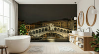 Italian architecture wall decor with water reflections in a home office.