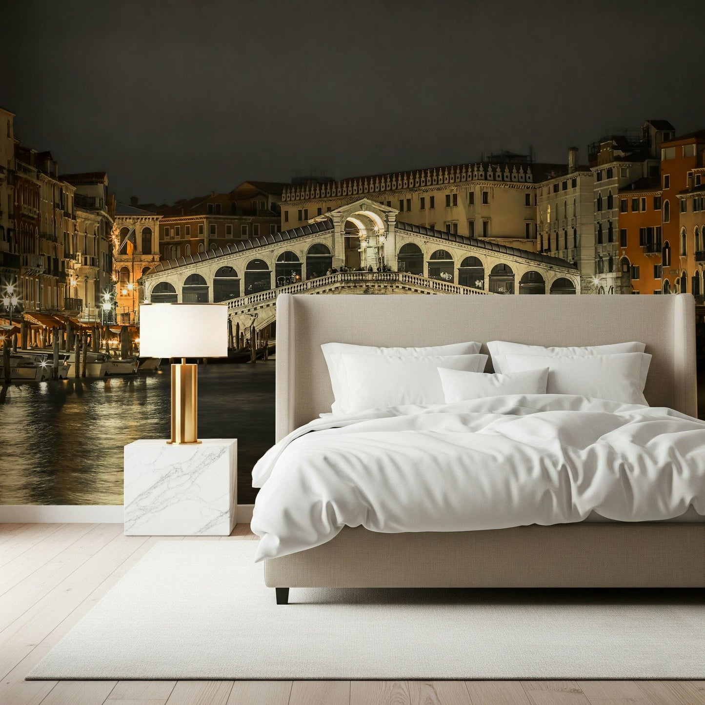 Venice Grand Canal night scene mural for a boutique hotel suite.