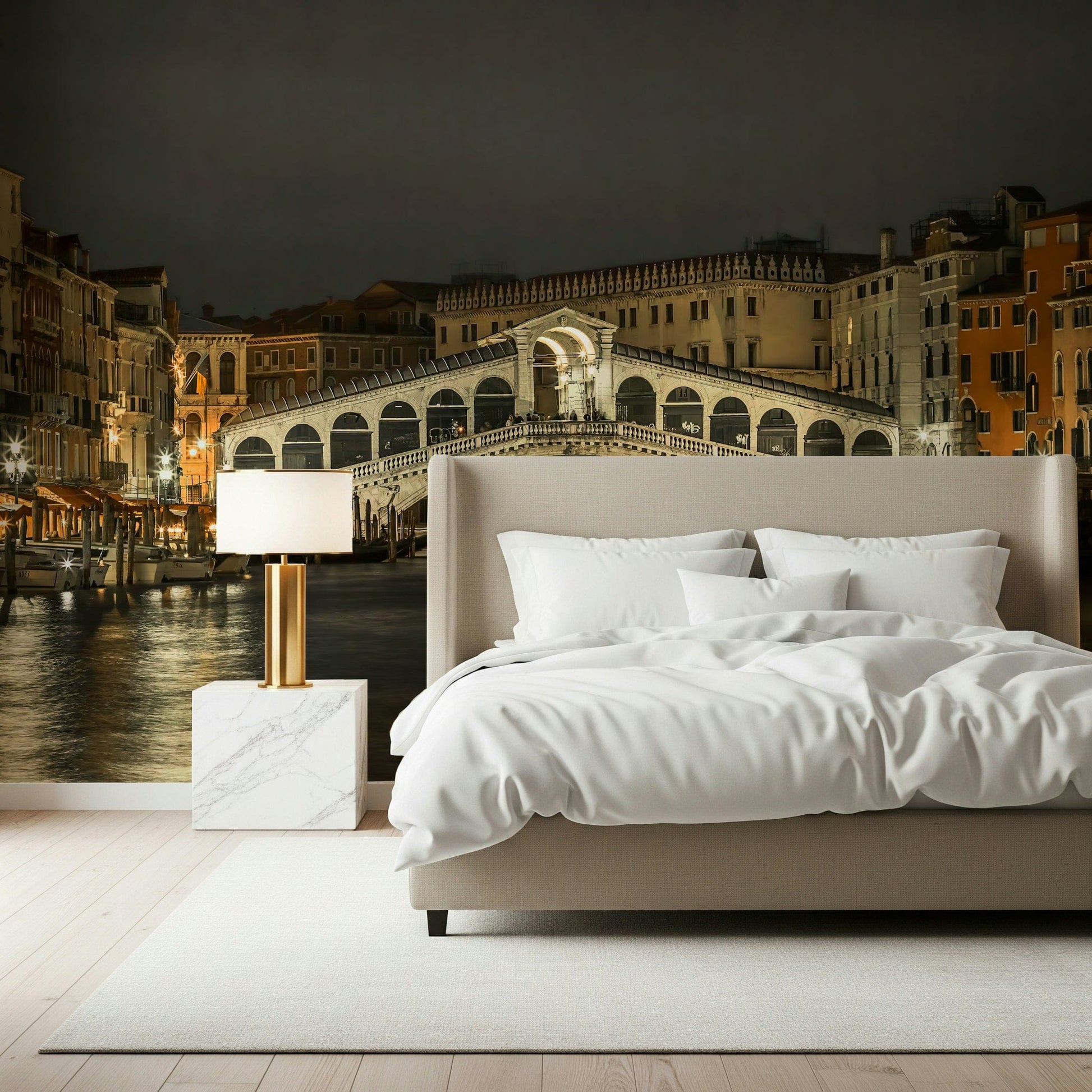 Venice Grand Canal night scene mural for a boutique hotel suite.