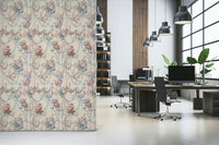 Deluxe Chinoiserie wall mural Ribbon Rose Serenade exquisite pink blue blooms.