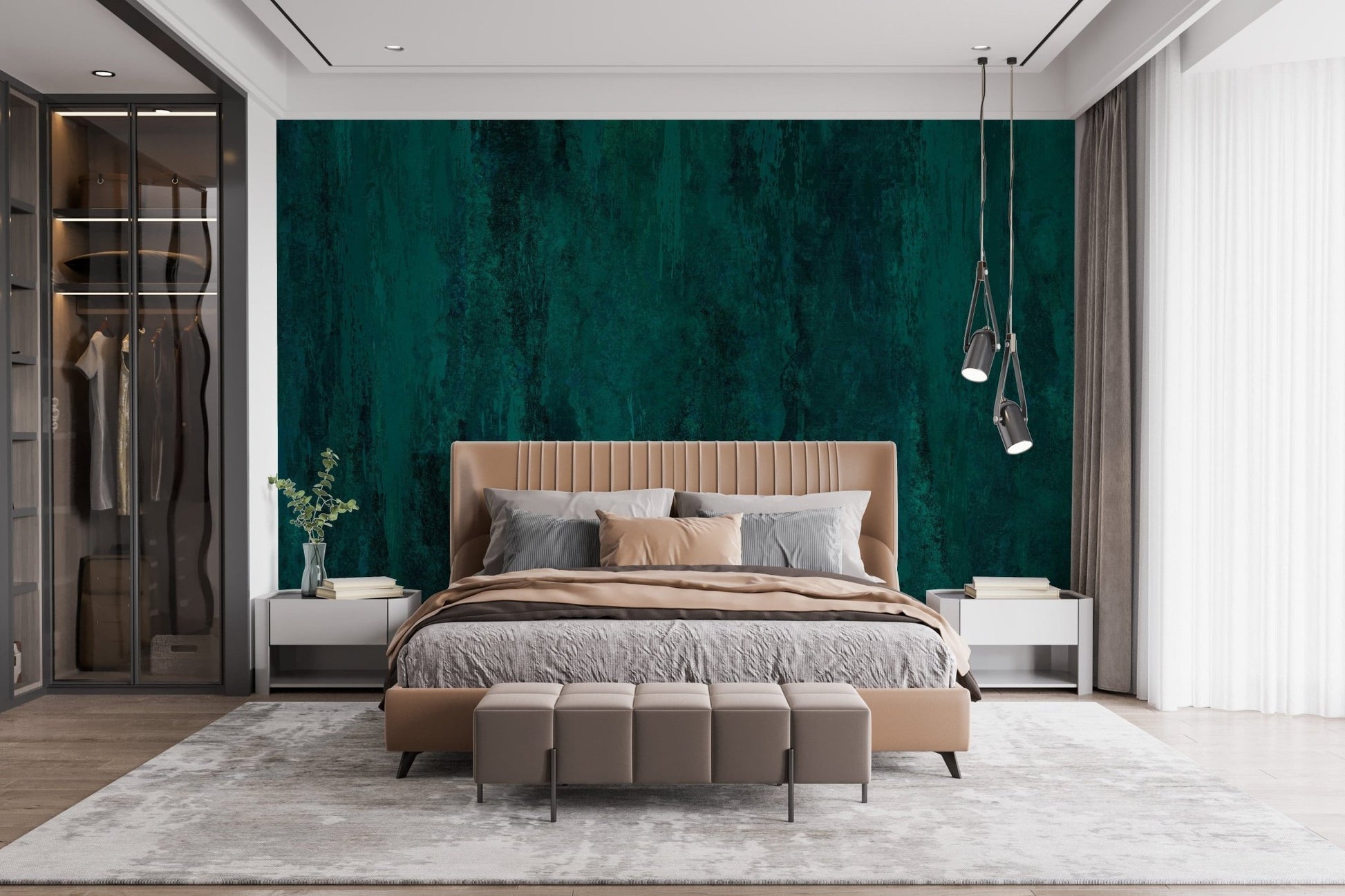 Rich teal grunge wallpaper adds depth to your bedroom C438