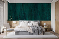 Bedroom walls shine with rich teal grunge wallpaper C438