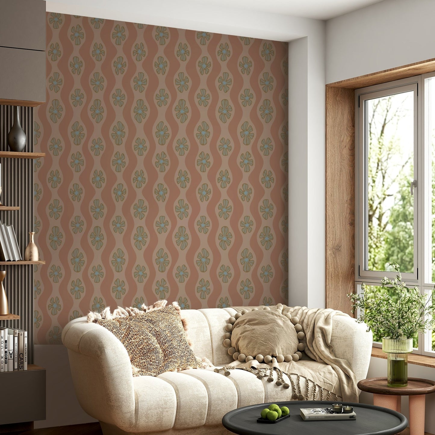 Ripple stripe wallpaper in warm retro brown hues

