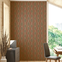 Warm mid-century wallpaper in brown ripple pattern

