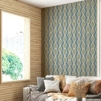 Light blue retro flower wallpaper with ripple effect stripes

