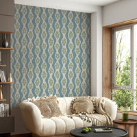 Cottage aesthetic light blue wallpaper with retro blooms

