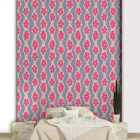 Soft retro flowers and wavy lines on pretty wallpaper

