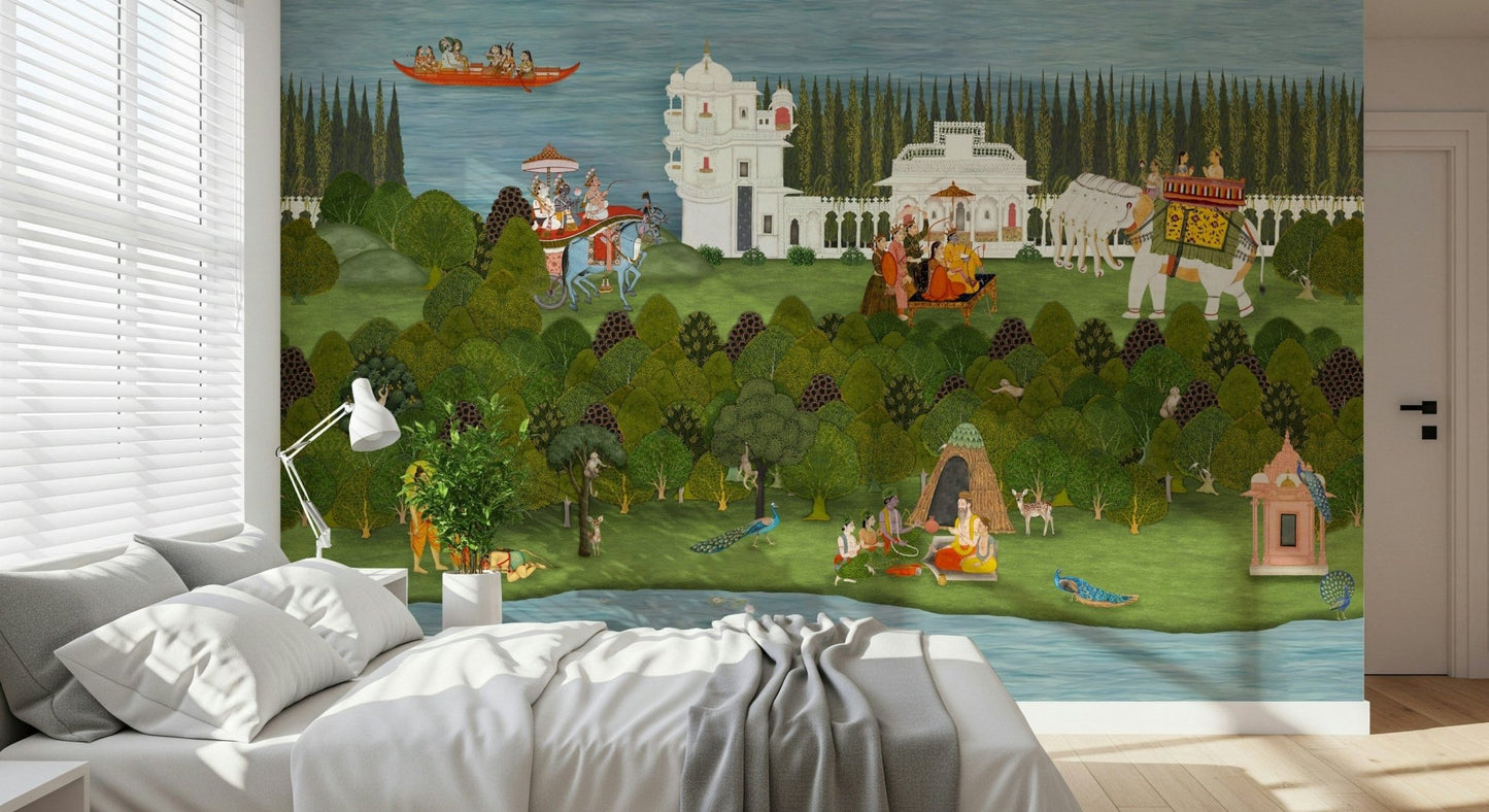 Detailed Indian wall mural inspired by Himalayan foothill landscapes, GD7558
