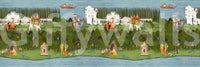 Nature-focused wall mural with river, forest, and cultural scenes, GD7558
