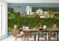 Indian miniature art style mural with storytelling landscape details, GD7558