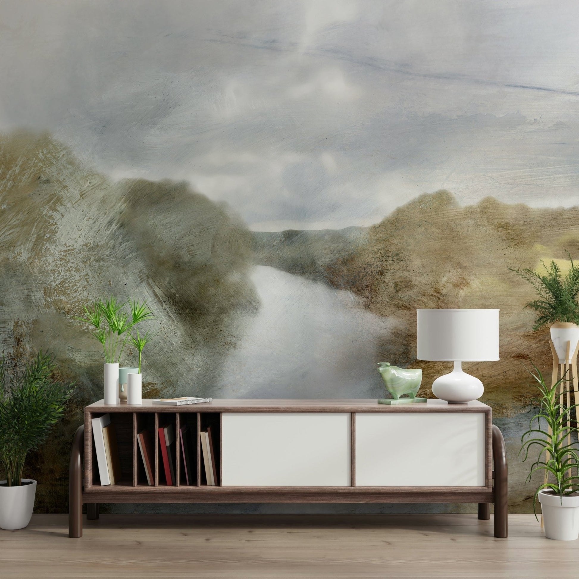 A beautiful modern art wall mural of delicate lines.