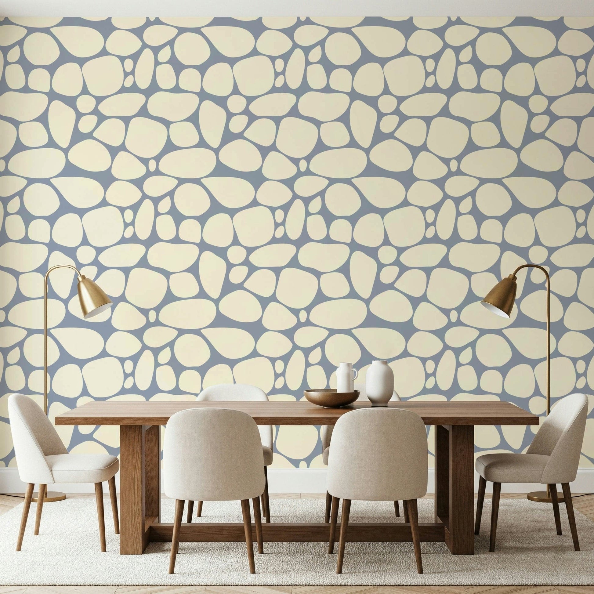 Stylish interior River Rocks wallpaper organic surface print.