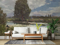 A contemplative gentle river wallpaper mural for a feature wall.