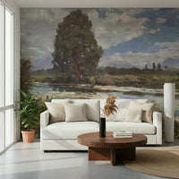 A graceful subtle pattern wall mural in cool, natural tones.